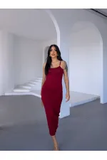 Kadın Bordo Ayarlanabilir Askılı Midi Boy Elbise HZL25S-FRY122921