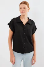 20256 Double Short-Sleeved Shirt with Cuffs - Black