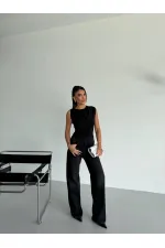 Kadın Siyah Büzgülü Kolsuz Sandy Bluz HZL26W-FRY122751