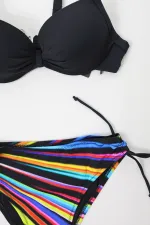 Kadın Siyah Renk Desenli Astarlı  Üçgen Bikini Takım HZL24S-LC3323