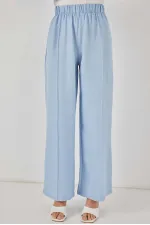 Kadın Açık Mavi Keten Bağlama Detaylı Kimono Pantolon İkili Takım HZL26S-BD167271