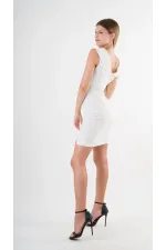 Kadın Beyaz V Yaka Yırtmaç Detaylı Kolsuz Elbise HZL24S-YY272