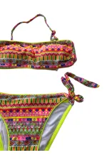 Kız Çocuk Neon Sarı Çok Renkli Astarlı 4-12 Yaş Straplez Bikini Takım HZL24S-LC6355