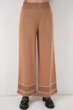 Ensemble deux pièces rayé oversize en maille pour femme 15957 - Camel