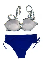 Kadın Mavi Beyaz Desenli Taş İşlemeli  Astarlı Bikini Takım HZL25S-LC3309