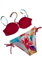 Ensemble bikini doublé orné de pierres rouges pour femme HZL25S-LC207