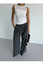 Kadın Beyaz Kolsuz Likralı Tül Detay Sandy Bluz HZL26W-FRY123721