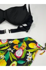 Women's Black Accessory Detailed Tropical Pattern Bikini Set HZL25S-LC3343