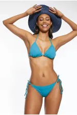 Women's Plain Blue Halter Neck Triangle Bikini Set HZL25S-LC5005