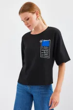 911 Printed Knitted Basic T-Shirt - Black