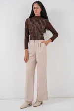 Kadın Kahverengi Yarım Balıkçı Önü Taşlı Body HZL25W-BD19221