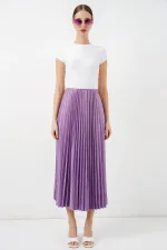 Jupe plissée aspect cuir 8009 - Lilas