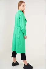 Women's Green Double-Breasted Belted Unlined Seasonal Casual Trench Coat HZL22S-BD158531
