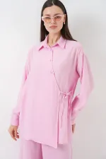 Kadın Bağcıklı Tunik Pantolon İkili Takım 6752 - Pudra