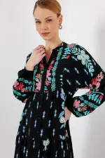 Robe hijab à motifs authentiques 2423 - Noir - Menthe