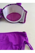 Kadın Lila Siyah Desenli Taş İşlemeli Toparlayıcı Bikini Takım HZL25S-LC3333