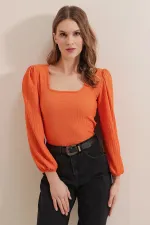 0442 Uzun Kollu Bluz - Turuncu