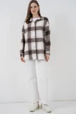Women's Plaid Pattern Oversize Lumberjack Shirt 3854 Biscuit