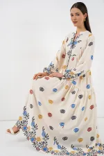 Kadın Desenli Uzun Tesettür Elbise 2585 - Lacivert 8