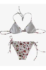 Ensemble bikini triangle dos nu à motif cerise blanche pour femme HZL25S-LC5005