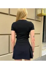 Kadın Siyah ROCKMORE Baskılı Zincir Aksesuarlı Crop T-Şihrt HZL24S-DSB120281