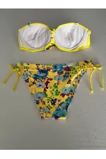 Kadın Sarı Taş İşlemeli Astarlı Bikini Takım HZL25S-LC208