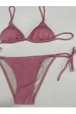 Ensemble bikini triangle à nouer rose poudré pour femme HZL25S-LC5005