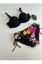 Women's Black Stone Embroidered Floral Patterned Bikini Set HZL25S-LC3368