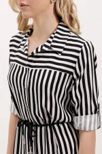 5629 Striped Belted Dress - Black