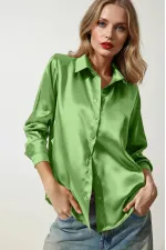 Women's Pistachio Green Lightly Flowing Satin Surface Shirt HZL22W-BD139641