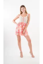 Women's Orange Front Rope Tie Openwork Satin Surface Mini Dress HZL24S-YY250