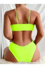 Kadın Neon Yeşil İp Detaylı Astarlı V Kesim Üçgen Bikini Takım HZL24S-LC2234