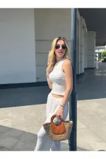 Kadın Beyaz Gofre Kumaş Tek Omuz Bluz HZL25S-ZK13271