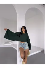 Kadın Zümrüt Yeşil Panço Model Müslin Bluz HZL25S-DSB16161