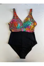 Women's Black Multicolored V-Neck Swim Trunks HZL25S-LC4008