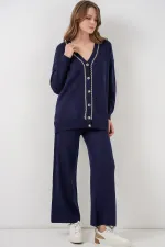 Ensemble deux pièces pour femme : cardigan, pantalon et pull, réf. 15956 - Bleu marine