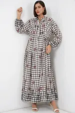 Robe longue hijab à motifs pour femme 2585 - Gris clair