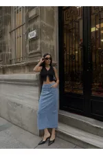 Kadın Siyah Düğmeli Crop Triko Yelek HZL24S-ZK10231