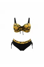 Kadın Sarı Siyah Desenli Taş İşlemeli Toparlayıcı Bikini Takım HZL25S-LC3333