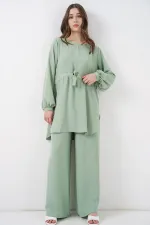 Ensemble deux pièces tunique longue et pantalon pour femme 6719 - Vert écru