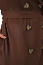 5853 Kruvaze Yaka Trençkot - Kahverengi