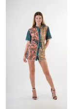 Kadın Yeşil Sarı İp Kemerli Küpürlü Gömlek Görünümlü Elbise HZL24S-YY237