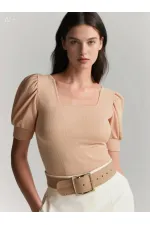 Kadın Bisküvi Kare Yaka Örme Bluz HZL22W-BD104091