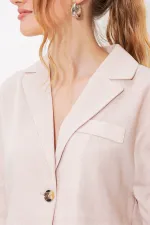 Women's Cream Double-Button Oversize Crop Linen Jacket 0706