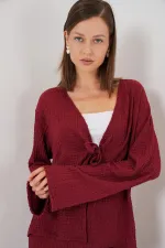 Ensemble deux pièces pour femme : chemisier et pantalon en maille, réf. 30052 - Bordeaux