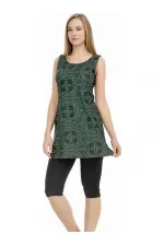 Women's Green Black Sleeveless Semi-Covered Tights Swimsuit HZL25S-AR153-508