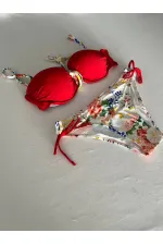 Kadın Kırmızı Taş İşlemeli Astarlı Bikini Takım HZL25S-LC208