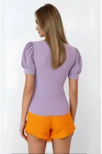 Kadın Lila Kare Yaka Örme Bluz HZL22W-BD104091