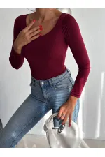 Kadın Bordo U Yaka Uzun Kollu Sandy Bluz HZL25S-FRY122471