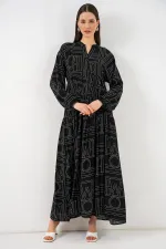 Robe longue hijab à motifs pour femme 2585 - Noir 10